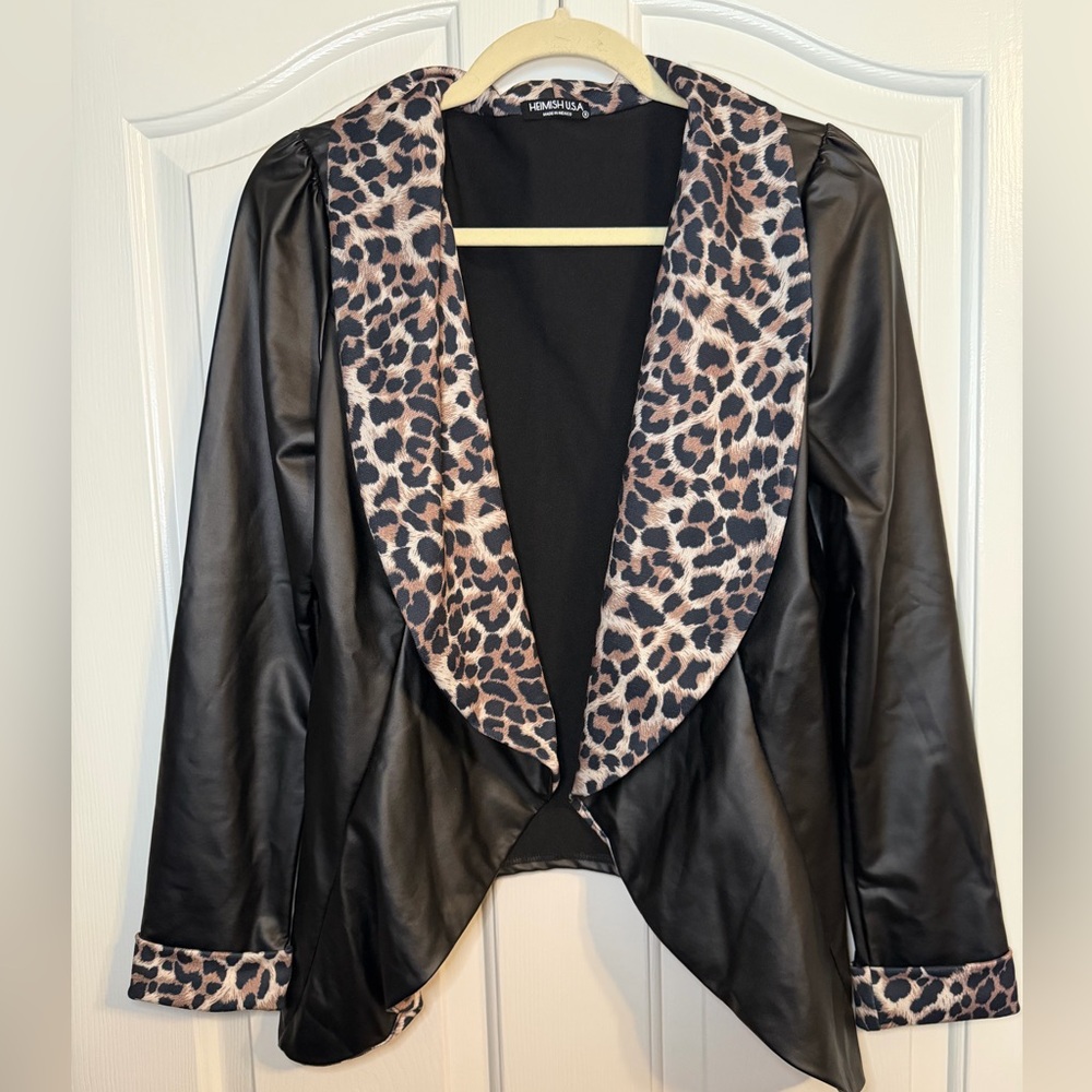 HEIMISH USA Black Blazer with Leopard Print Accents